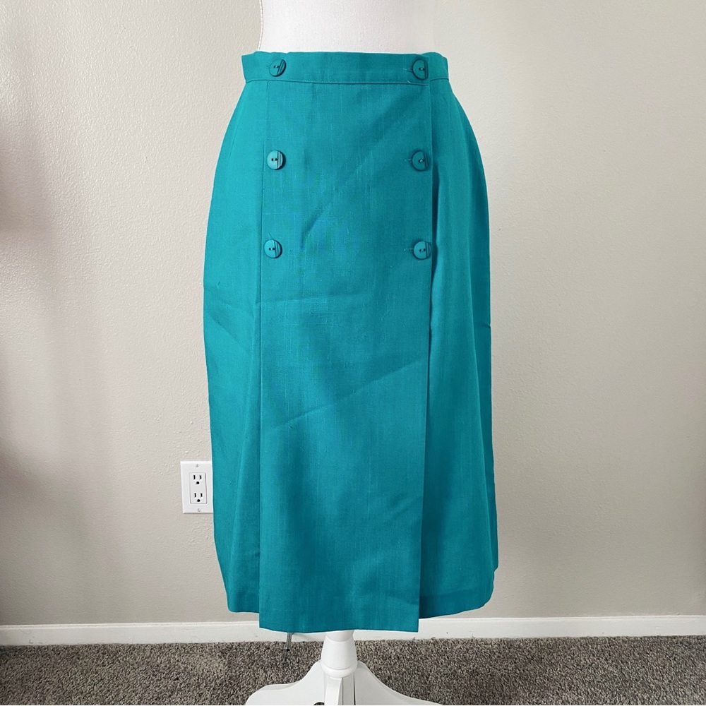 Vintage 80s Teal Button Front Skirt